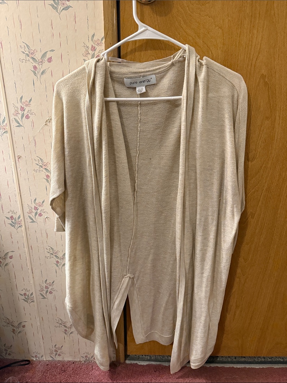 Pure Energy Neutral Cream Open-Front Lightweight Cardigan